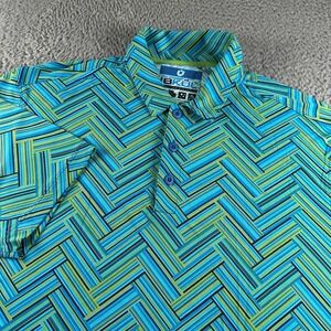 IBKUL Polo Shirt Mens L Geometric Aqua Turquoise Golf IceFil UPF50 Short Sleeve